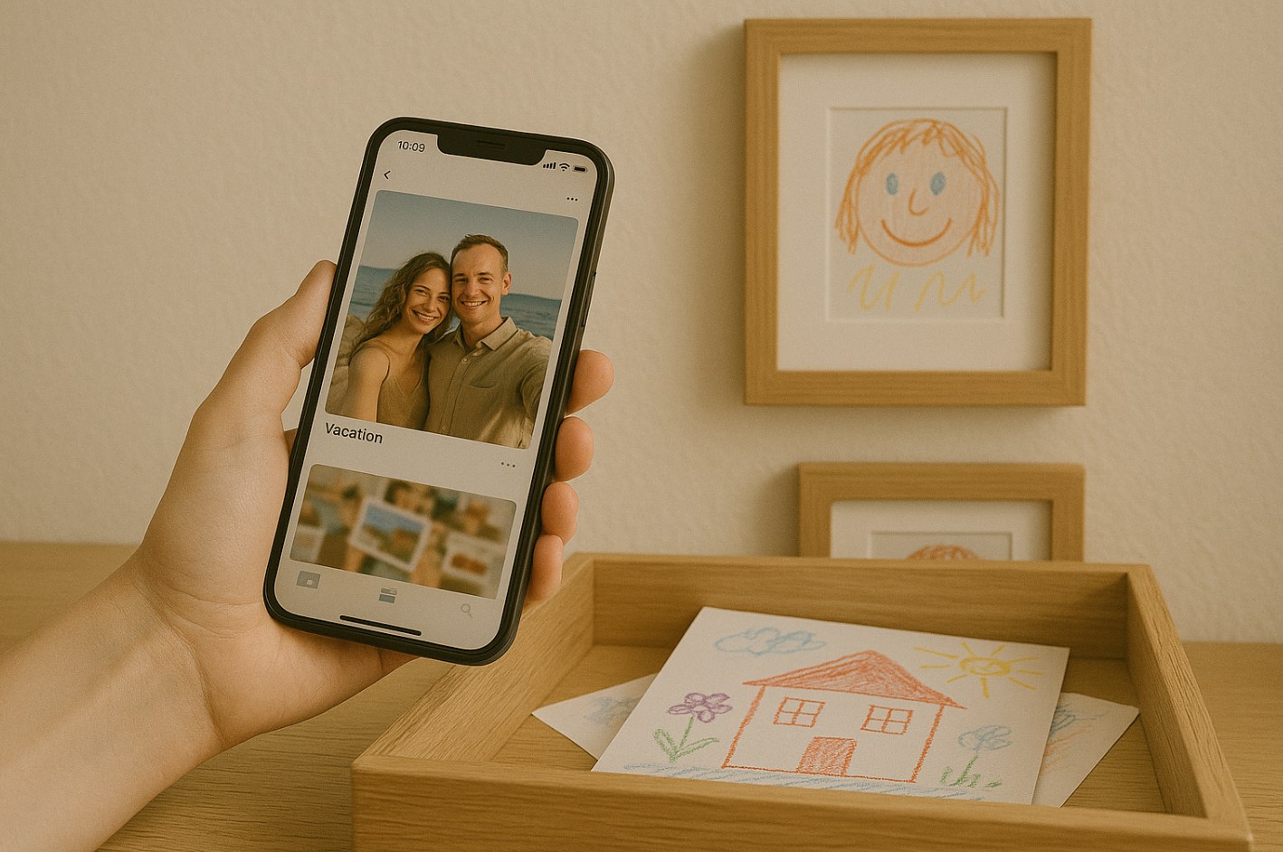 ściana wspomnień w salonie