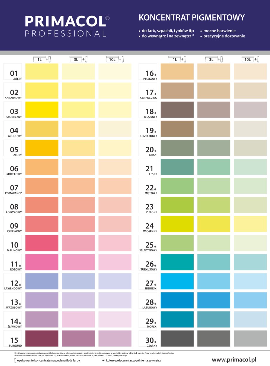 wzornik pigmentów primacol 