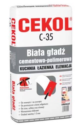Biała gładź cementowo-polimerowa CEKOL C-35 5 kg do łazienki elewacji i wilgotnych pomieszczeń