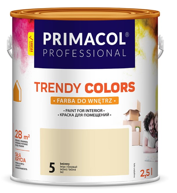 Farba akrylowa Trendy Colors 2,5 l mat beżowy do ścian i sufitów