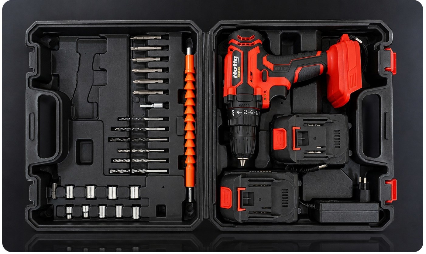 Wiertarko-wkrętarka akumulatorowa NOTIG N4341 20 V 29 Nm + 2×2,0 Ah