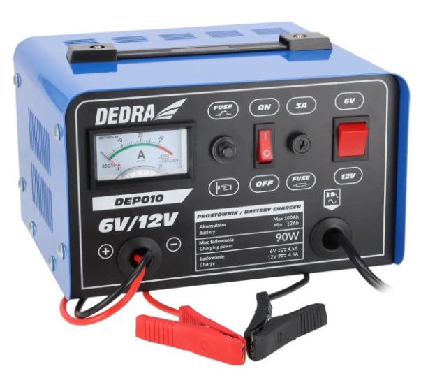 DEDRA DEP010 – prostownik transformatorowy 6/12 V do akumulatorów 12–100 Ah